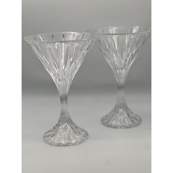 Vintage Clear Crystal Cocktail / Dessert Glasses Set of 2 – Elegant Fluted Stem - Picture 4 of 11